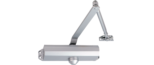 Adjustable power size 1-5 door closer, rack & pinion with link arm