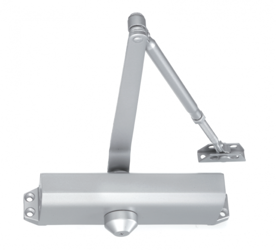 Adjustable power size 1-6 door closer, rack & pinion with link arm