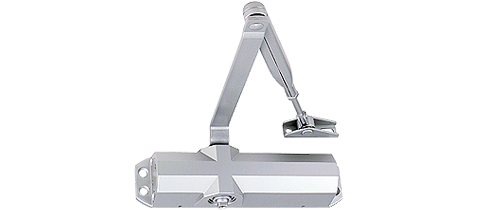 Selectable power size 2-4 door closer, rack & pinion with link arm