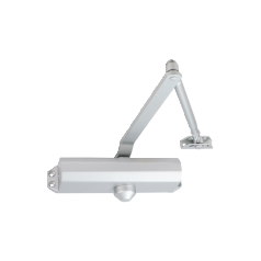 Adjustable power size 2-4 door closer, rack & pinion with link arm